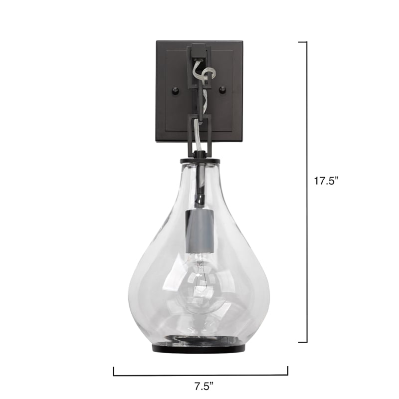 Pemberly Row 1-Light Metal & Glass Drop Wall Sconce in Bronze and Clear