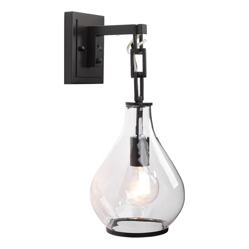 Pemberly Row 1-Light Metal & Glass Drop Wall Sconce in Bronze and Clear