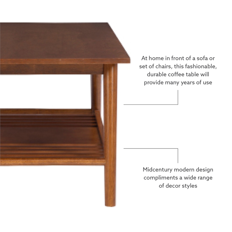 Pemberly Row Wood Coffee Table with Walnut Finish and Slatted Shelf
