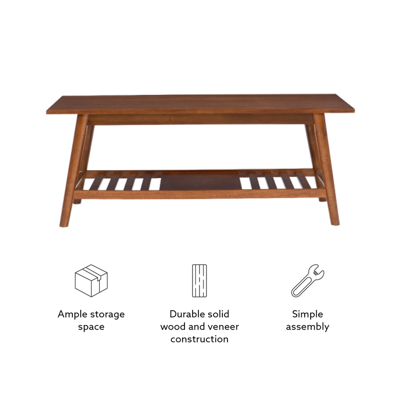 Pemberly Row Wood Coffee Table with Walnut Finish and Slatted Shelf