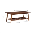 Pemberly Row Wood Coffee Table with Walnut Finish and Slatted Shelf