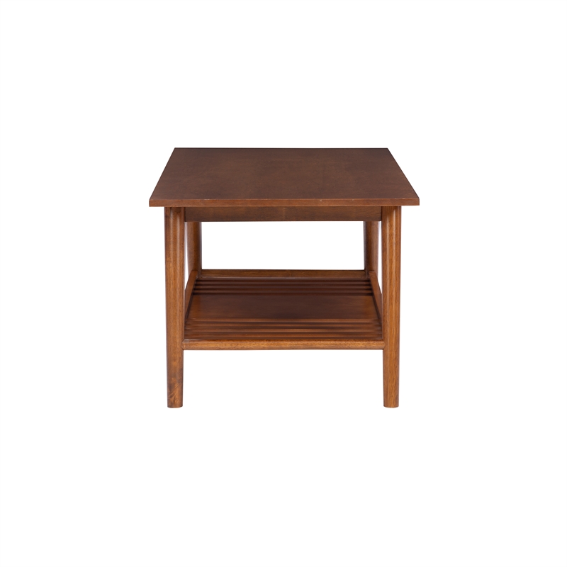 Pemberly Row Wood Coffee Table with Walnut Finish and Slatted Shelf