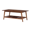 Pemberly Row Wood Coffee Table with Walnut Finish and Slatted Shelf