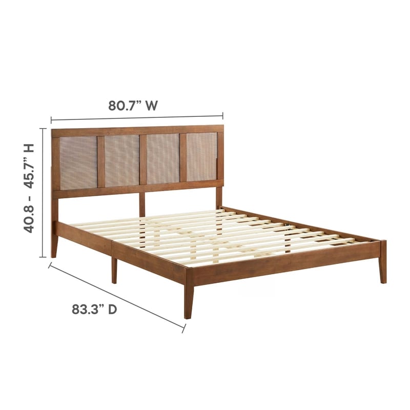 Pemberly Row King Platform Bed with Rattan Headboard in Walnut Finish