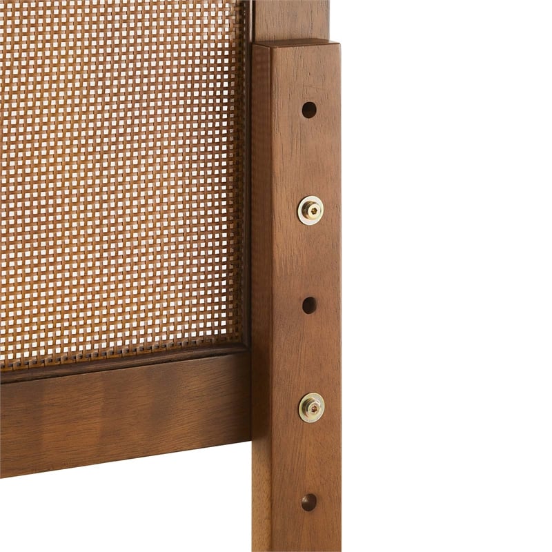 Pemberly Row King Platform Bed with Rattan Headboard in Walnut Finish