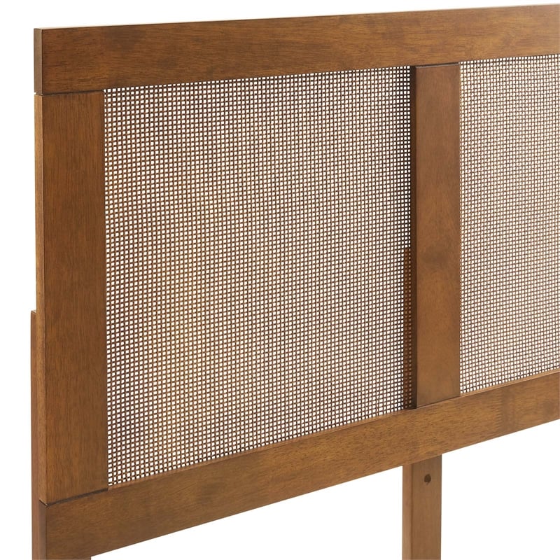 Pemberly Row King Platform Bed with Rattan Headboard in Walnut Finish