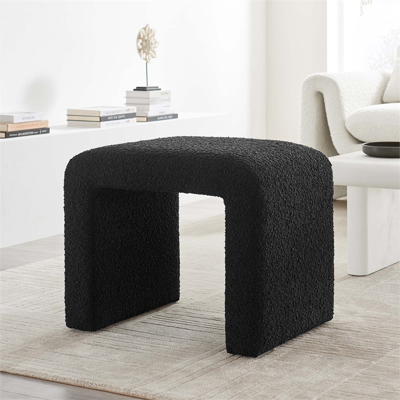 Pemberly Row Backless Waterfall Stool with Boucle Upholstery in Black