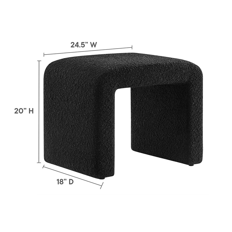 Pemberly Row Backless Waterfall Stool with Boucle Upholstery in Black