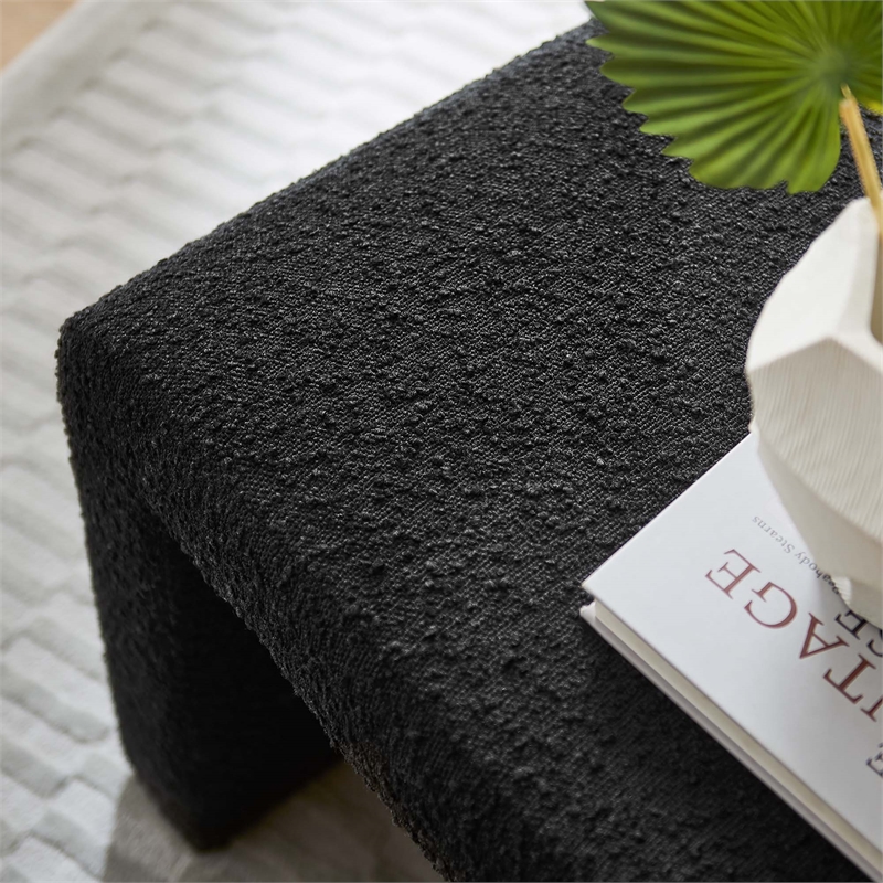 Pemberly Row Backless Waterfall Stool with Boucle Upholstery in Black