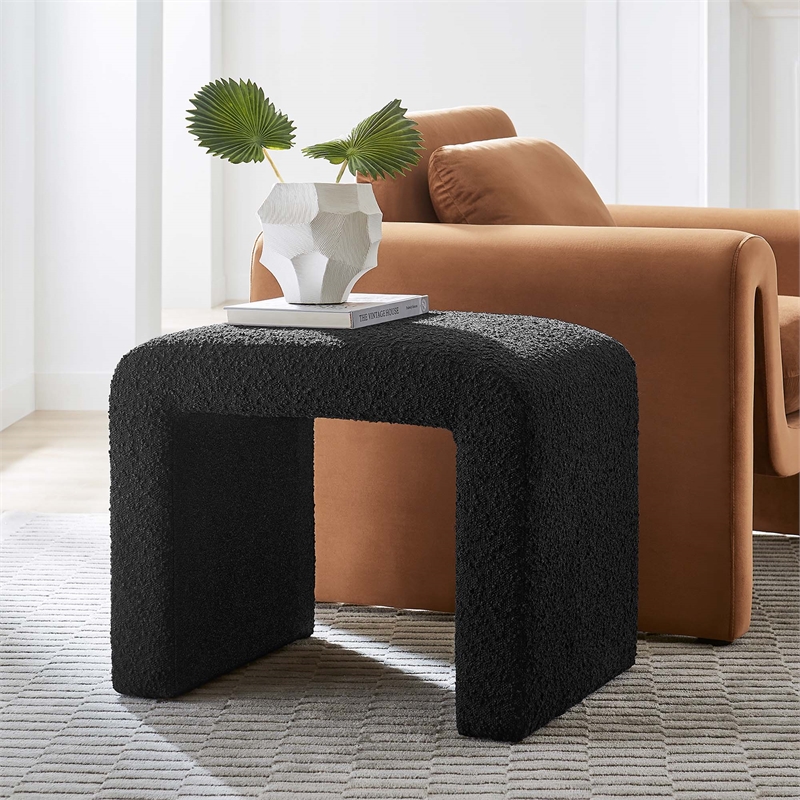 Pemberly Row Backless Waterfall Stool with Boucle Upholstery in Black