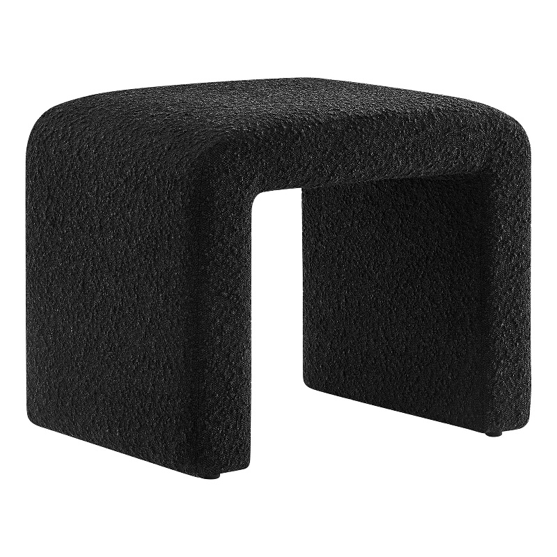 Pemberly Row Backless Waterfall Stool with Boucle Upholstery in Black