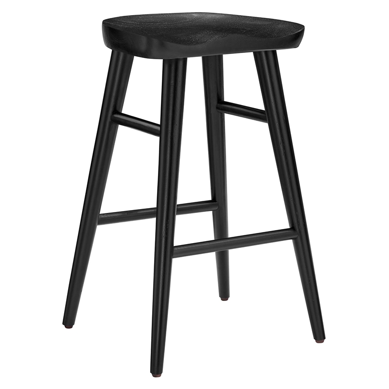 Pemberly Row Set of 2 Backless Mango Wood Counter Stools in Black