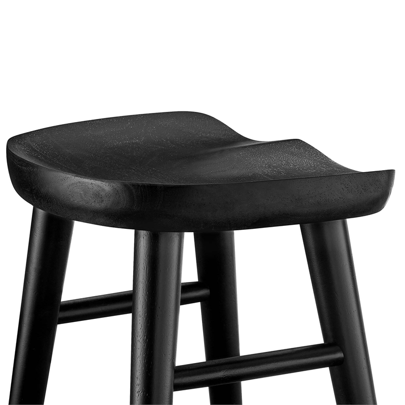 Pemberly Row Set of 2 Backless Mango Wood Counter Stools in Black