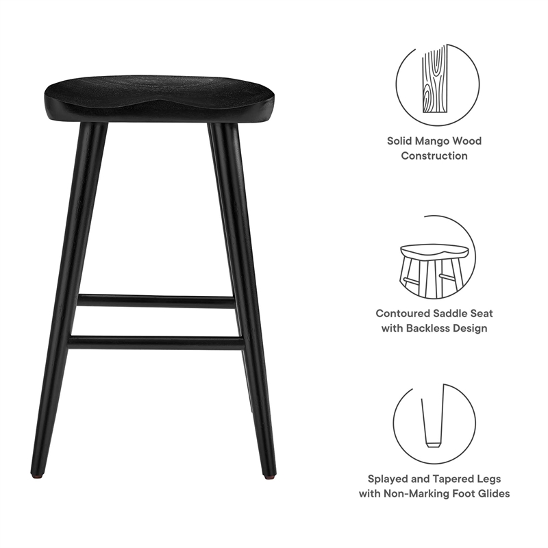 Pemberly Row Set of 2 Backless Mango Wood Counter Stools in Black