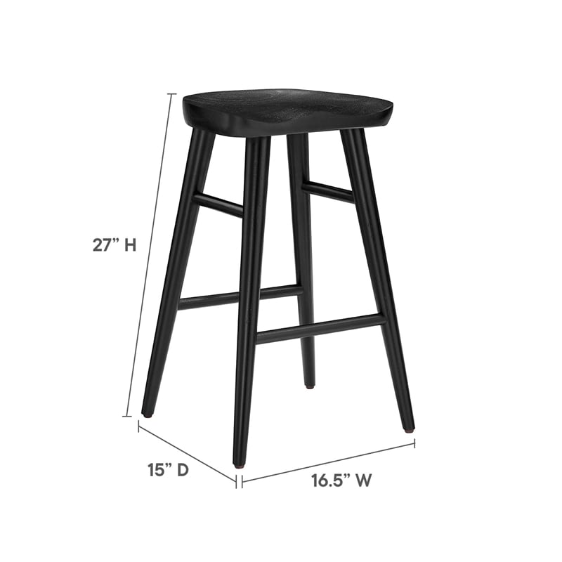Pemberly Row Set of 2 Backless Mango Wood Counter Stools in Black