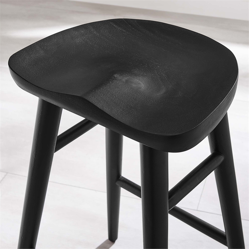 Pemberly Row Set of 2 Backless Mango Wood Counter Stools in Black