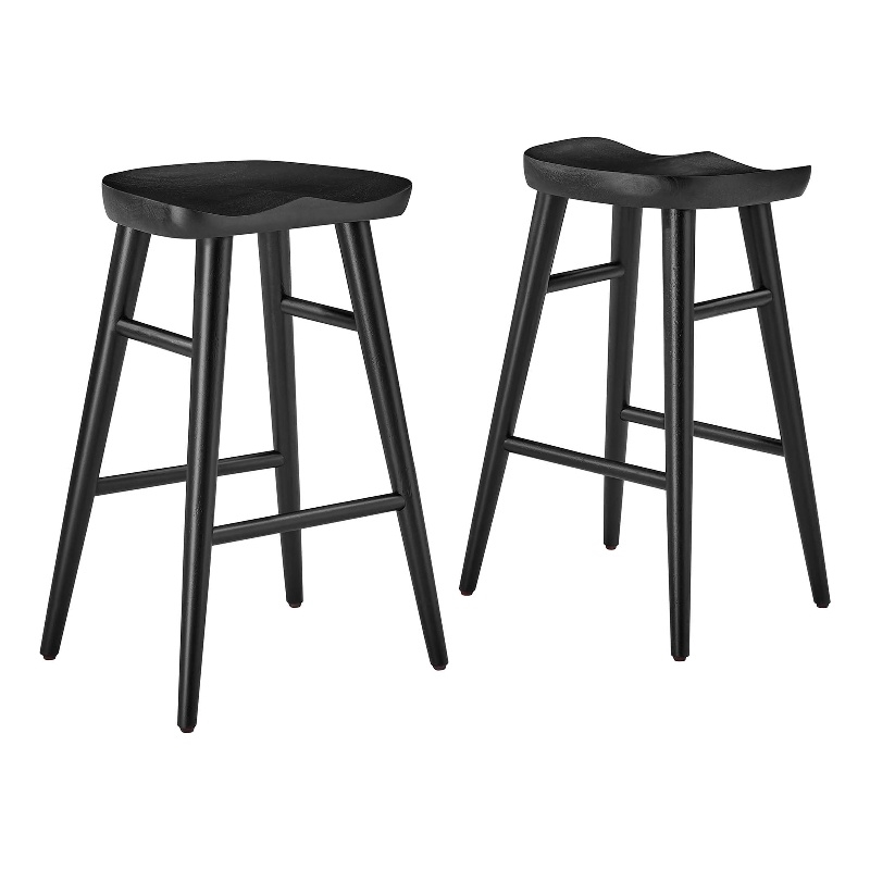 Pemberly Row Set of 2 Backless Mango Wood Counter Stools in Black