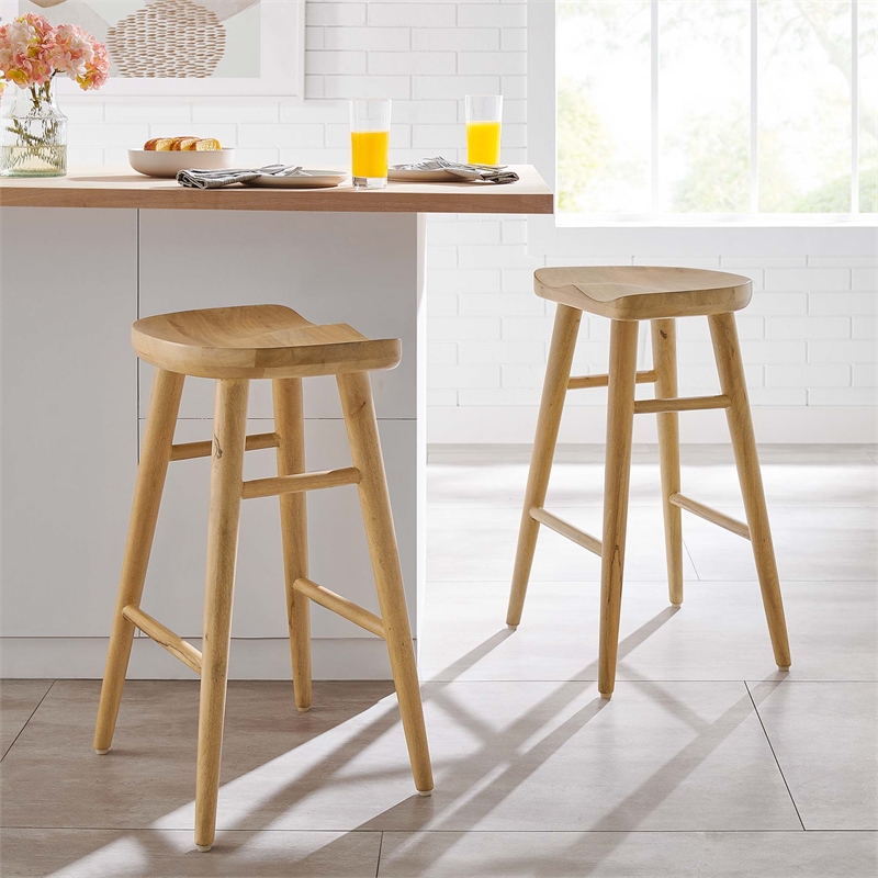 Pemberly Row Set of 2 Backless Mango Wood Counter Stools in Oak