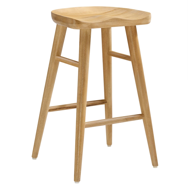 Pemberly Row Set of 2 Backless Mango Wood Counter Stools in Oak