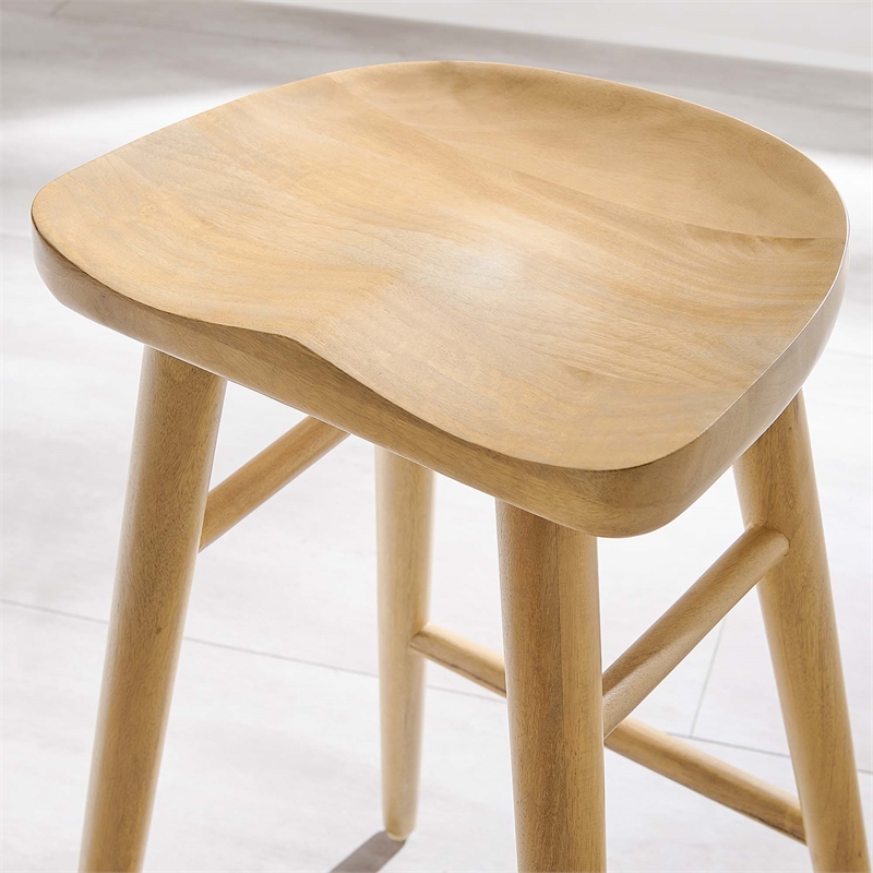 Pemberly Row Set of 2 Backless Mango Wood Counter Stools in Oak