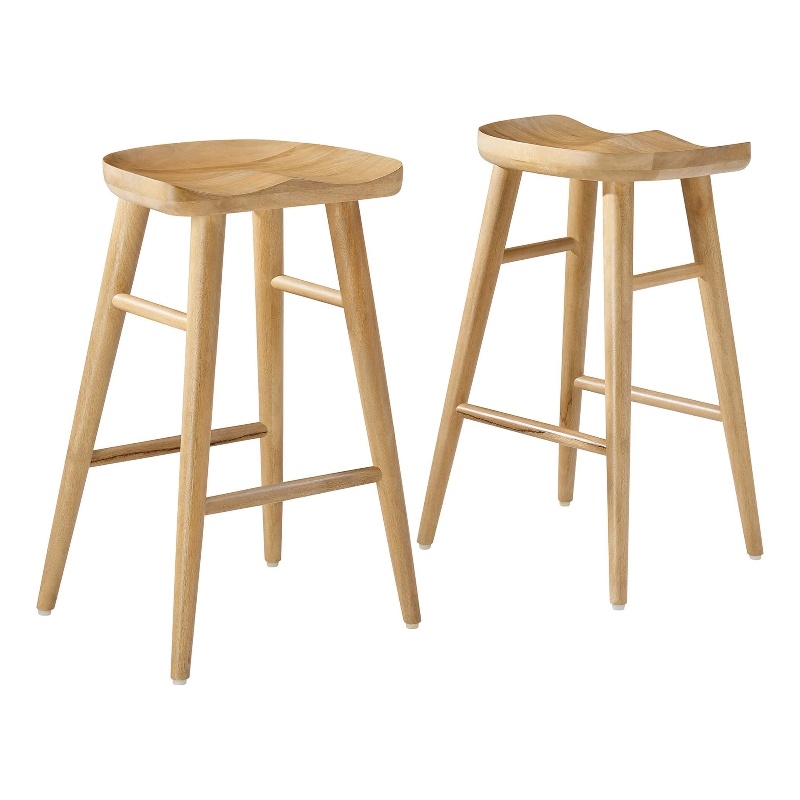 Pemberly Row Set of 2 Backless Mango Wood Counter Stools in Oak