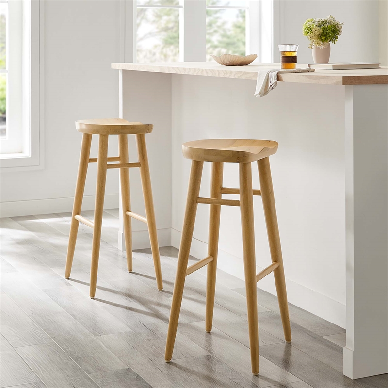 Pemberly Row Backless Wood Bar Stools Set of 2 in Oak