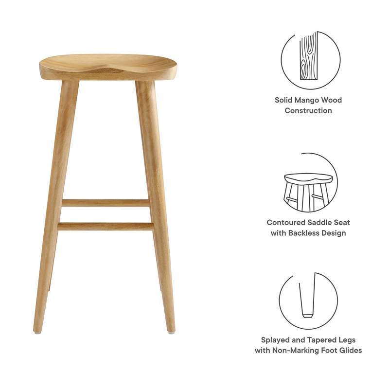 Pemberly Row Backless Wood Bar Stools Set of 2 in Oak