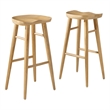 Pemberly Row Backless Wood Bar Stools Set of 2 in Oak