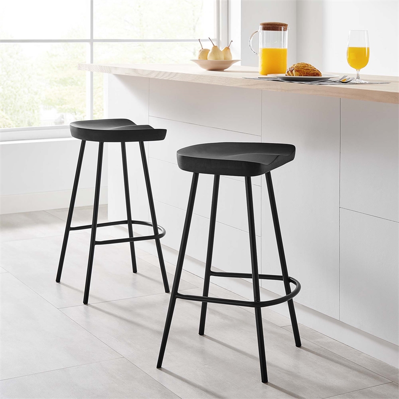 Pemberly Row Concord Backless Wood Counter Stools Set of 2 in Black