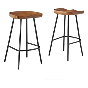 Pemberly Row Backless Wood Counter Stools Set of 2 in Walnut