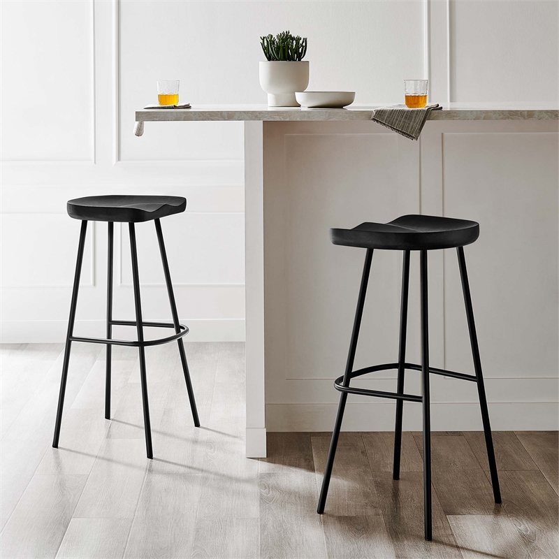 Pemberly Row Backless Wood Bar Stools Set of 2 in Black