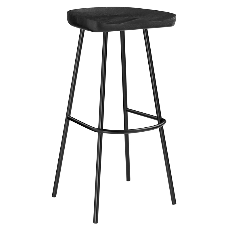 Pemberly Row Backless Wood Bar Stools Set of 2 in Black