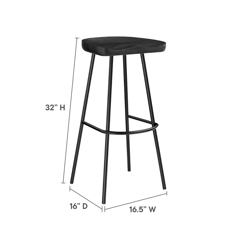 Pemberly Row Backless Wood Bar Stools Set of 2 in Black
