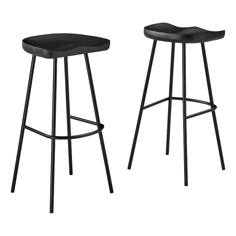 Pemberly Row Backless Wood Bar Stools Set of 2 in Black