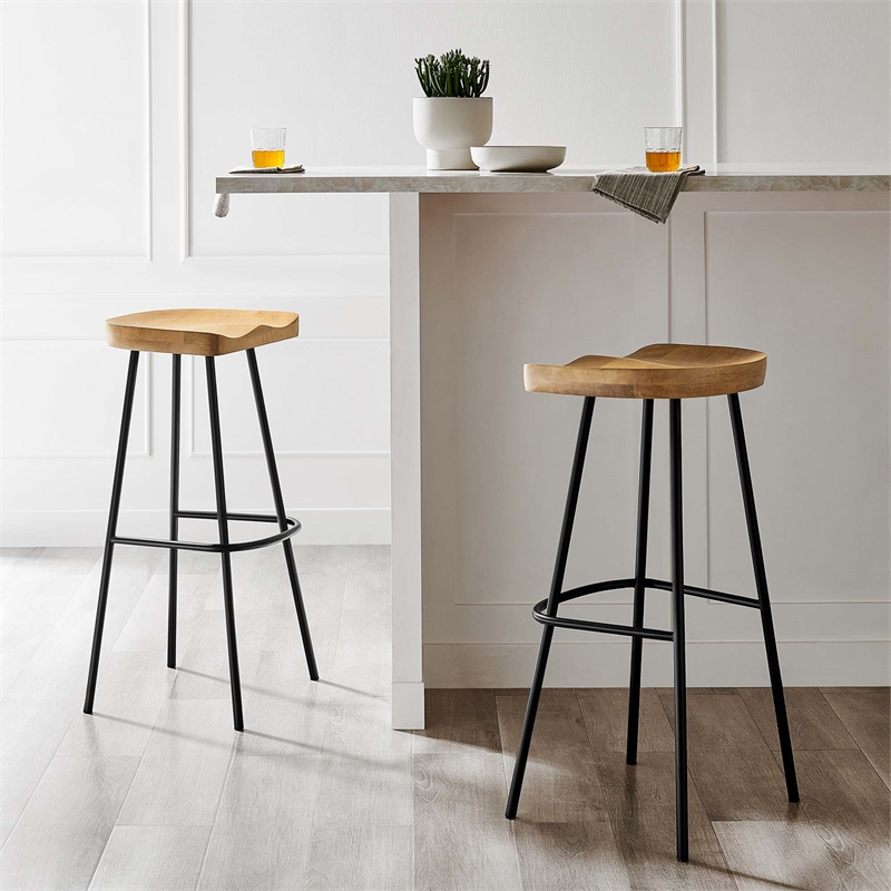 Pemberly Row Backless Wood Bar Stools Set of 2 in Oak