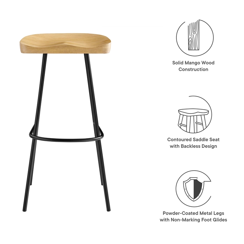 Pemberly Row Backless Wood Bar Stools Set of 2 in Oak
