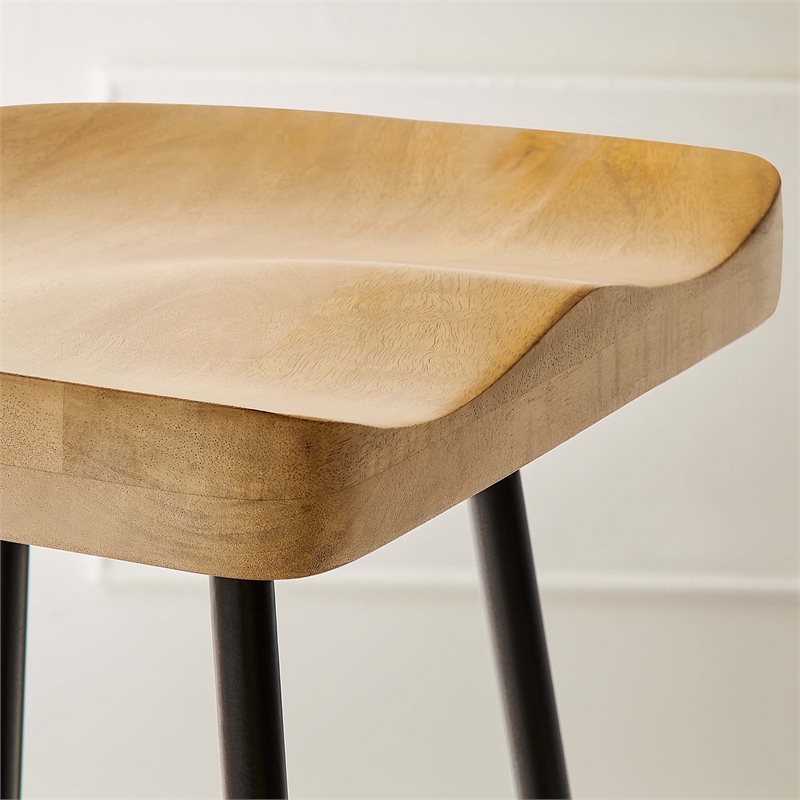 Pemberly Row Backless Wood Bar Stools Set of 2 in Oak
