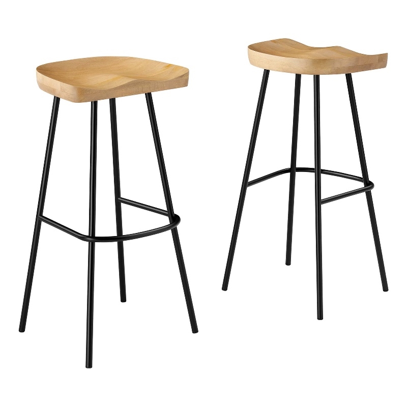 Pemberly Row Backless Wood Bar Stools Set of 2 in Oak