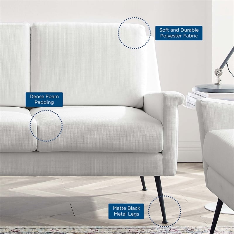 Pemberly Row Upholstered Fabric Sofa in Black White with Metal Legs
