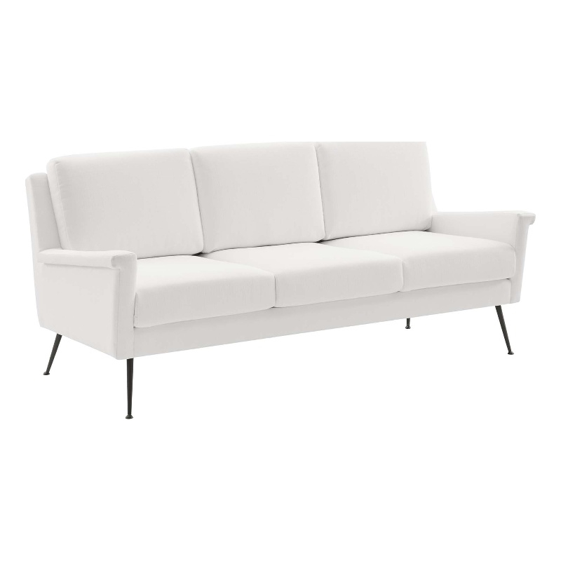 Pemberly Row Upholstered Fabric Sofa in Black White with Metal Legs
