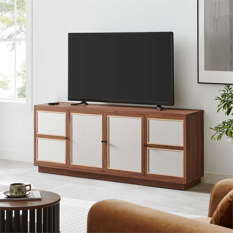 Pemberly Row 63-Inch Wood Grain TV Console with Storage in Walnut Finish