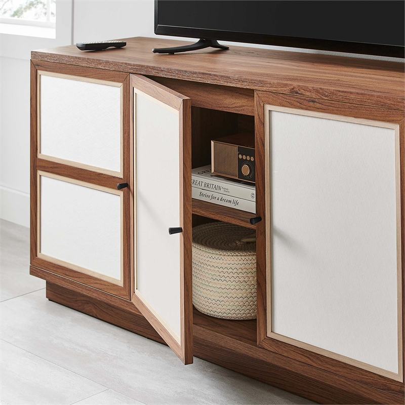 Pemberly Row 63-Inch Wood Grain TV Console with Storage in Walnut Finish