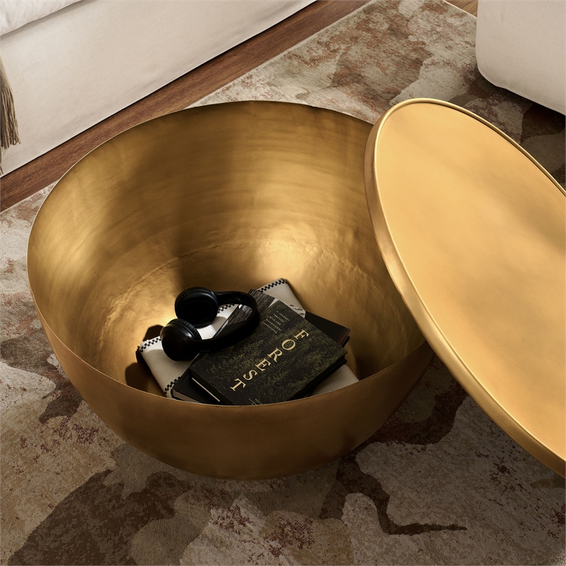 Pemberly Row 32-Inch Metal Storage Coffee Table in Burnished Brass Finish
