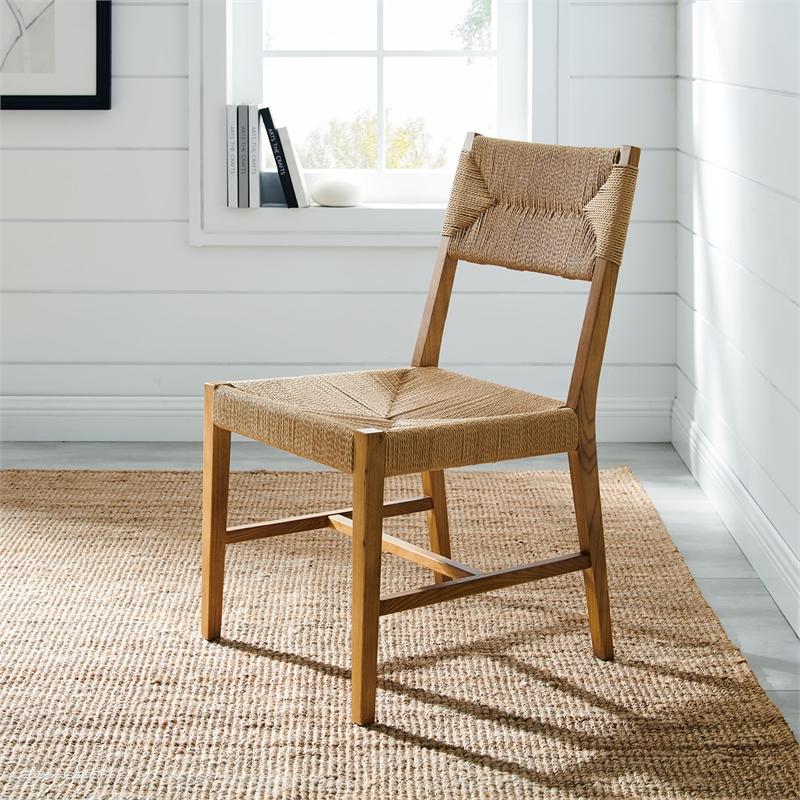 Pemberly Row Elm Wood Dining Side Chair Set of 2 with Paper Rope Seat