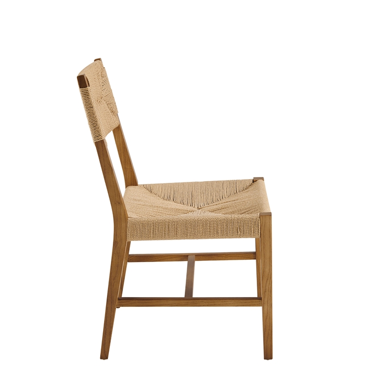 Pemberly Row Elm Wood Dining Side Chair Set of 2 with Paper Rope Seat