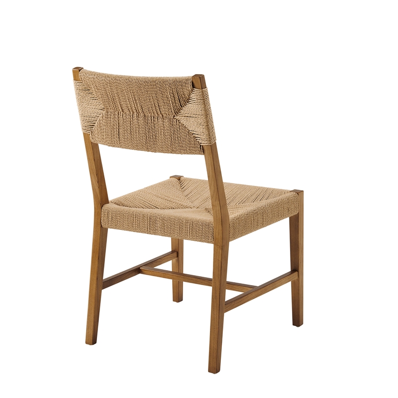 Pemberly Row Elm Wood Dining Side Chair Set of 2 with Paper Rope Seat