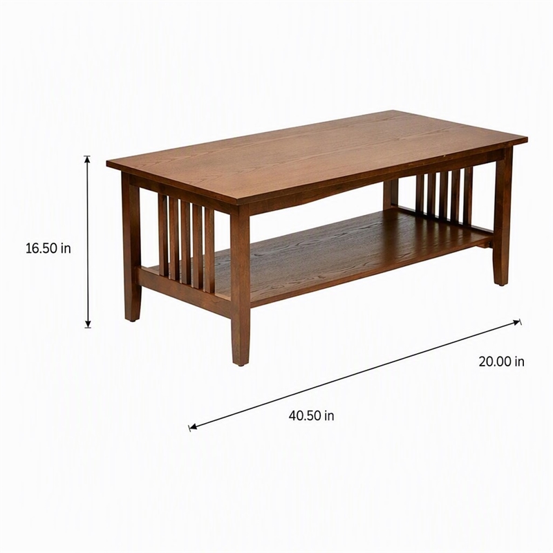 Pemberly Row Mission Style Coffee Table in Ash Brown Wood