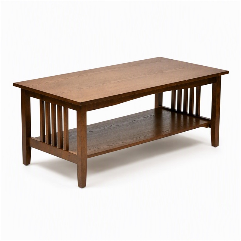 Pemberly Row Mission Style Coffee Table in Ash Brown Wood