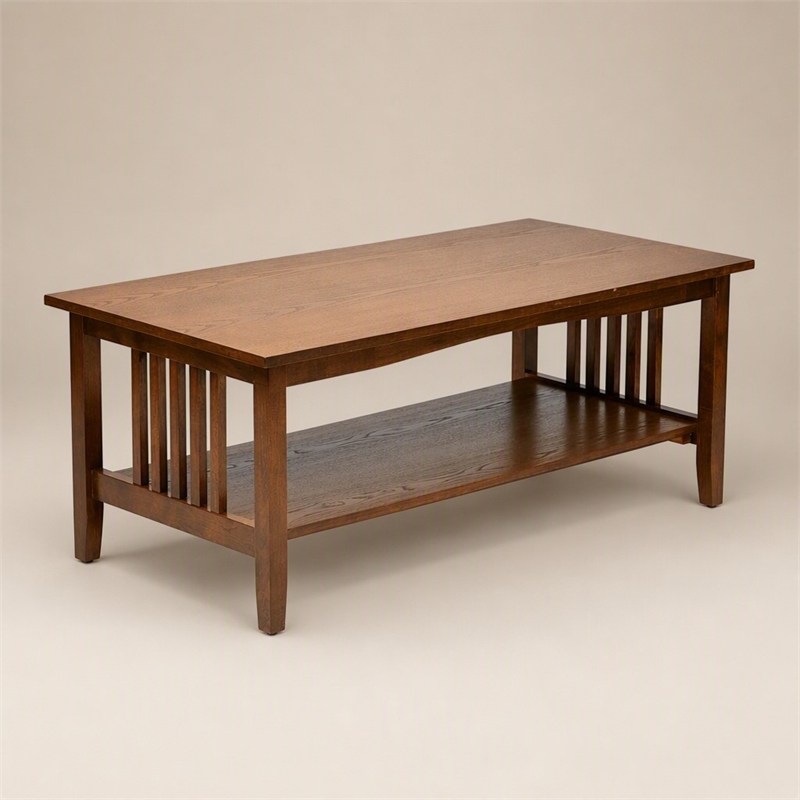 Pemberly Row Mission Style Coffee Table in Ash Brown Wood