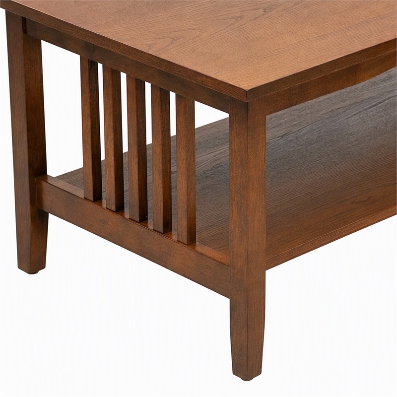 Pemberly Row Mission Style Coffee Table in Ash Brown Wood